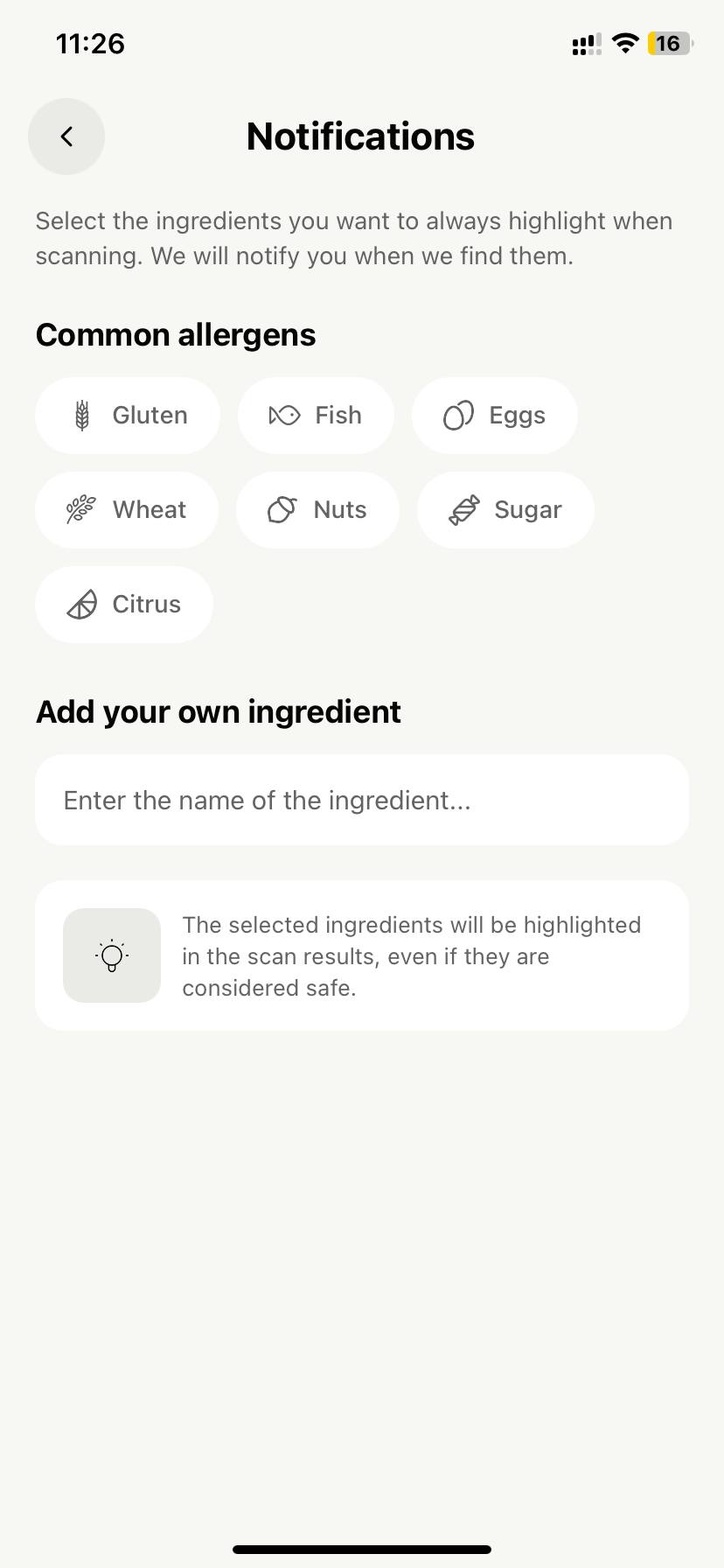 Personal ingredient alerts in NastyTasty
